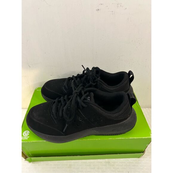 Crocs lite rider laces size 8.5 women's sneakers #209476 black slip resistance - Picture 2 of 9